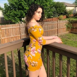 Yellow Floral Off-Shoulder Mini Dress